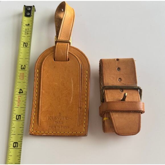 Authentic Louis Vuitton Vachetta Leather Name Luggage Tag And Poignet Set SN408 - Picture 3 of 4